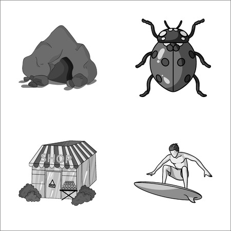 Mountain, insect and other monochrome icon in cartoon styleのイラスト素材
