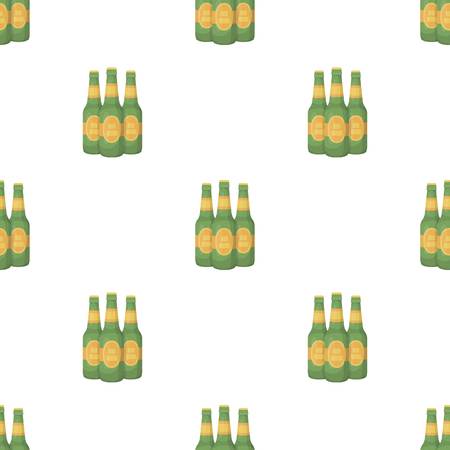Green glass beer bottles. Alcoholic drink pub. Pub pattern icon in cartoon style vector symbol stock web illustration.のイラスト素材