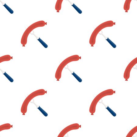 Sausage on barbecue fork icon in cartoon design isolated on white background. Pub symbol stock vector illustration.のイラスト素材