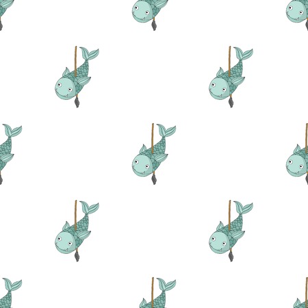 Fish on the spear icon in cartoon style isolated on white background. Stone age symbol stock vector illustration.のイラスト素材