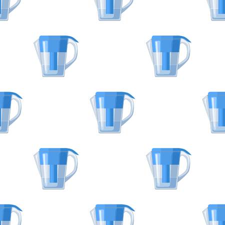 Water jug with filter cartridge icon in cartoon design isolated on white background. Water filtration system symbol stock vector illustration.のイラスト素材