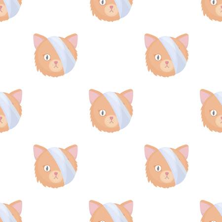 Sick cat with bandage on a head icon in cartoon design isolated on white background. Veterinary clinic symbol stock vector illustration.のイラスト素材