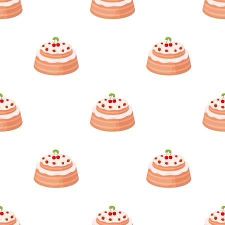 Cake with cherry icon in cartoon design isolated on white background. Cakes symbol stock vector illustration.のイラスト素材