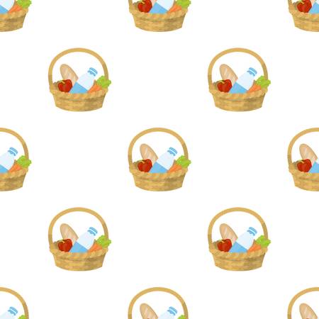 Basket with products icon in cartoon design isolated on white background. Charity and donation symbol stock vector illustration.のイラスト素材