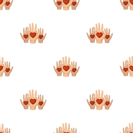 Hands up with hearts icon in cartoon design isolated on white background. Charity and donation symbol stock vector illustration.のイラスト素材