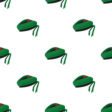 Scottish National traditional cap or beret with bubo and green checkered pattern in red colors.Scotland single icon in cartoon style vector symbol stock illustration.のイラスト素材