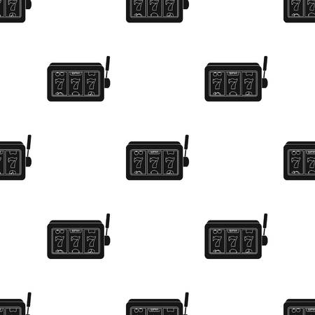 A slot machine in a casino. An automatic with a lever and a dial.Kasino single icon in black style vector symbol stock illustration.のイラスト素材