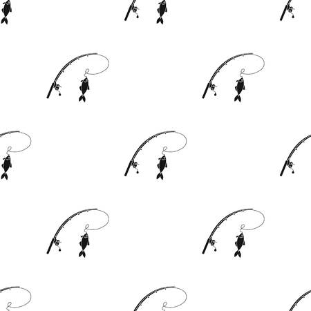 Fishing rod and fish icon in black style isolated on white background. Fishing symbol stock vector illustration.のイラスト素材