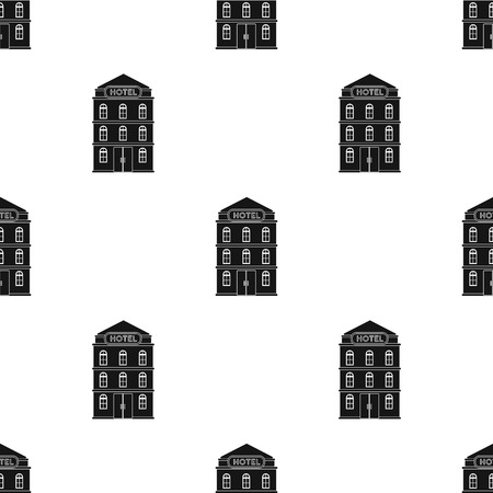 Hotel building icon in black design isolated on white background. Rest and travel symbol stock vector illustration.のイラスト素材