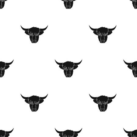 Highland cattle head icon in black design isolated on white background. Scotland country symbol stock vector illustration.のイラスト素材