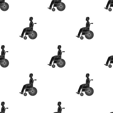 A man with a trauma in a wheelchair. Medicine single icon in black style vector symbol stock illustration .のイラスト素材