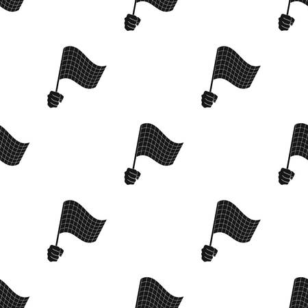 A racing, starting and finishing fluttering flag in his hand. Checkered flag single icon in black style vector symbol stock illustration .のイラスト素材