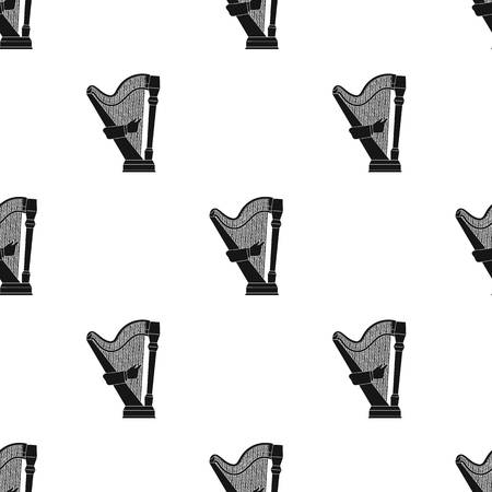 Playing the harp stringed musical instrument. Orchestral harp single icon in black style vector symbol stock illustration .のイラスト素材