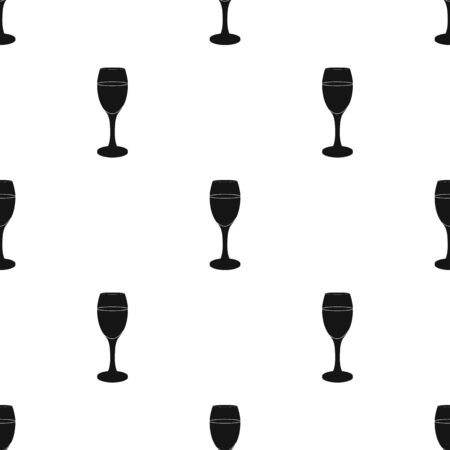 Glass of white wine icon in black design isolated on white background. Wine production symbol stock vector illustration.のイラスト素材
