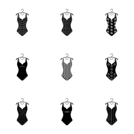 To relax on the beach, a pool of colorful swimsuits. Swimsuits set collection icons in black style vector symbol stock illustration web.のイラスト素材