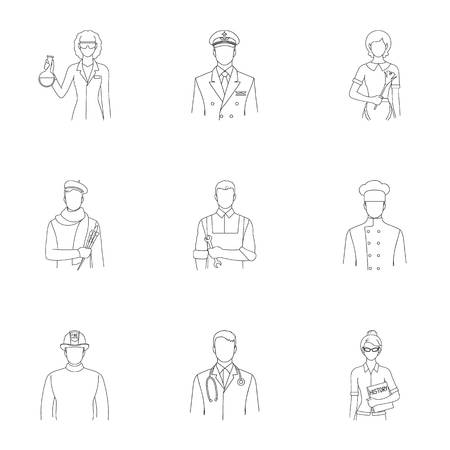 Doctor, worker, military, artist and other types of profession.Profession set collection icons in outline style vector symbol stock illustration .のイラスト素材
