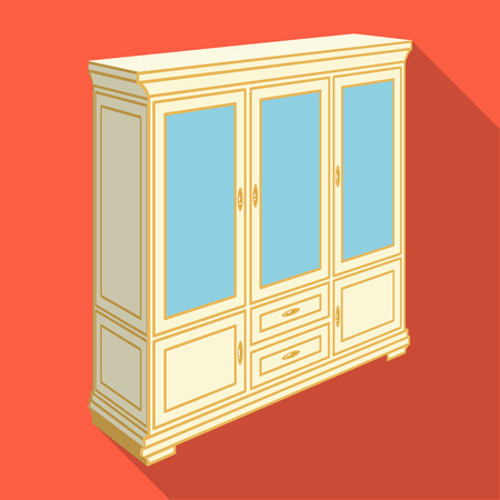 Cabinet with glass doors and drawers. Furniture and interior single icon in flat style vector Isometric symbol stock illustration .のイラスト素材