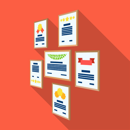 Certificate, diploma and license in a frame on the office wall. Office and interior single icon in flat style Isometric vector symbol stock illustration .のイラスト素材