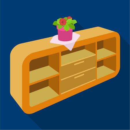 Chest, shelving with shelves and flower. Furniture and interior single icon in flat style Isometric vector symbol stock illustration .のイラスト素材