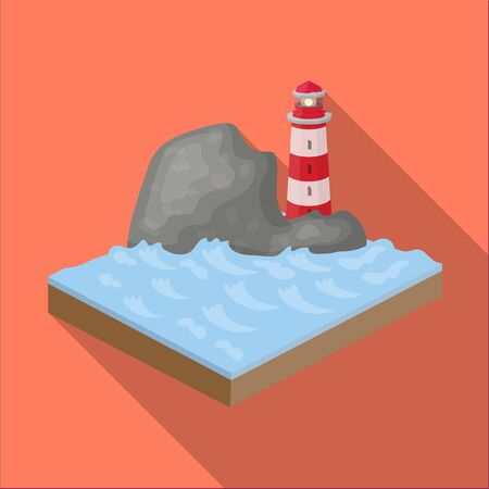 Mountains,lighthouse and Sea. Relief and mountains single icon in flat style isometric vector symbol stock illustration .のイラスト素材