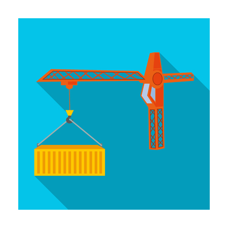 Moving the container with a tower crane. Moving and delivery single icon in flat style isometric vector symbol stock illustration .のイラスト素材