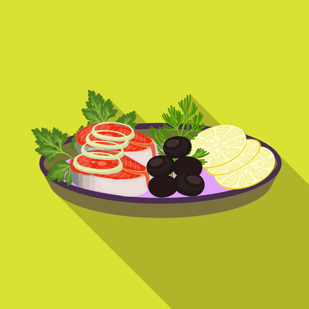 Eating fish and salad. Eating and cooking single icon in flat style vector symbol stock illustration .のイラスト素材