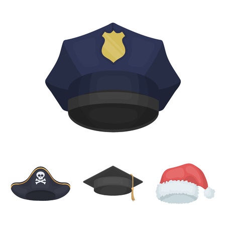 Graduate, santa, police, pirate. Hats set collection icons in cartoon style vector symbol stock illustration web.のイラスト素材