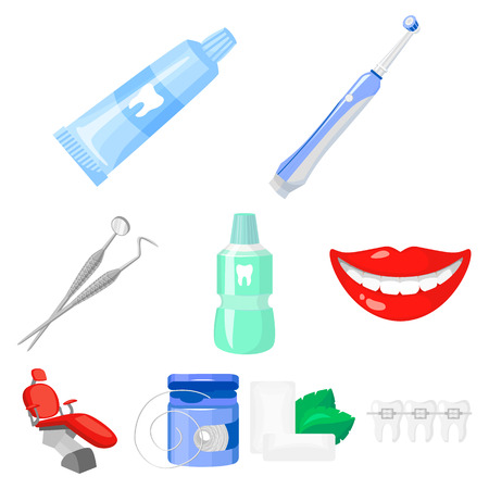 Dental care set icons in cartoon style. Big collection of dental care vector symbol stock illustrationのイラスト素材