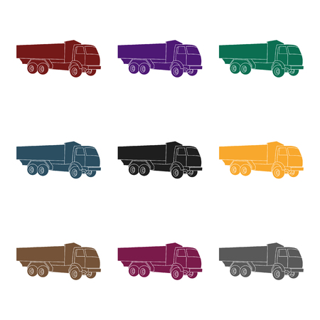 Pickup rural truck. Tow auto. Truck with orange body for the transport of agricultural crops.Agricultural Machinery single icon in black style vector symbol stock web illustration.のイラスト素材