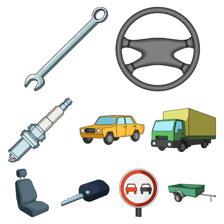 Wheel, wrench, jack and other equipment. Car set collection icons in cartoon style vector symbol stock illustration web.のイラスト素材