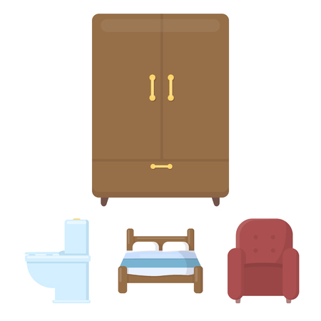 A bed, an armchair, a toilet, a wardrobe.FurnitureFurniture set collection icons in cartoon style vector symbol stock illustration .のイラスト素材