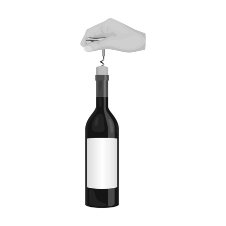 Opening the bottle with a corkscrew. Manipulation with a corkscrew single icon in monochrome style vector symbol stock illustration .のイラスト素材