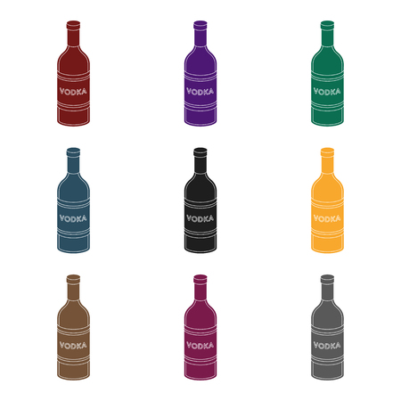Glass bottle of vodka icon in black design isolated on white background. Russian country symbol stock vector illustration.のイラスト素材