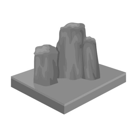 Mountains, rocks and landscape. Relief and mountains single icon in monochrome style isometric vector symbol stock illustration .のイラスト素材