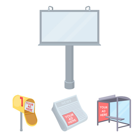 Newspapers, a bus stop, a mail box, a billboard.Advertising,set collection icons in cartoon style vector symbol stock illustration web.のイラスト素材