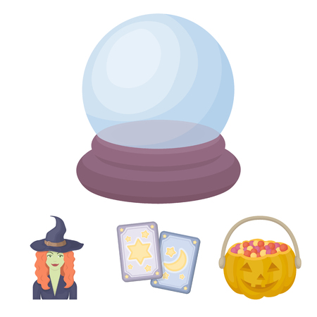 Tarot cards, holiday halloween, magician in a hat, crystal ball.Black and white magic set collection icons in cartoon style vector symbol stock illustration .のイラスト素材
