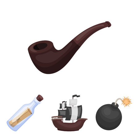 Pirate, bandit, ship, sail .Pirates set collection icons in cartoon style vector symbol stock illustration .のイラスト素材