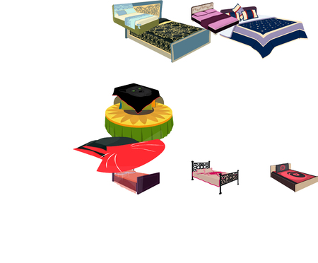 The set of images on the theme of sleep and rest. Different beds for every taste and color.Bed icon in set collection on cartoon style vector symbol stock web illustration.のイラスト素材