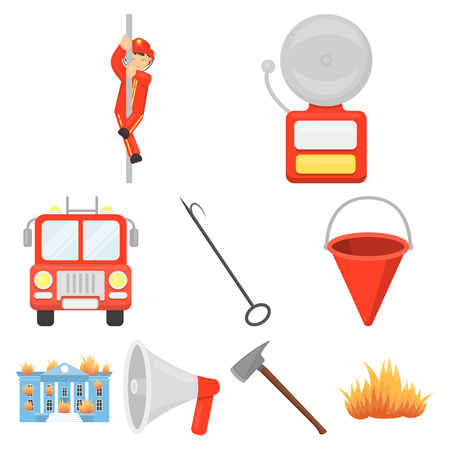 Fire department set icons in cartoon style. Big collection of fire department vector symbol stockのイラスト素材