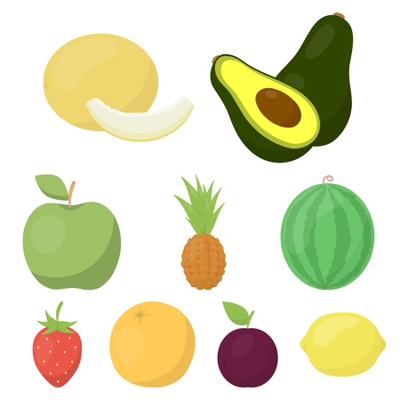 Fruits set icons in cartoon style. Big collection of fruits vector symbol stockのイラスト素材