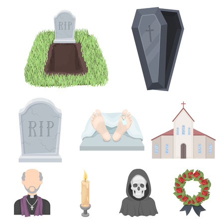 Funeral ceremony, cemetery, coffins, priest.Funeral ceremony icon in set collection on cartoon style vector symbol stock web illustration.のイラスト素材