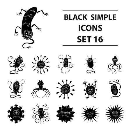 Viruses and bacteries set icons in black design. Big collection of viruses and bacteries vector symbol stock illustrationのイラスト素材