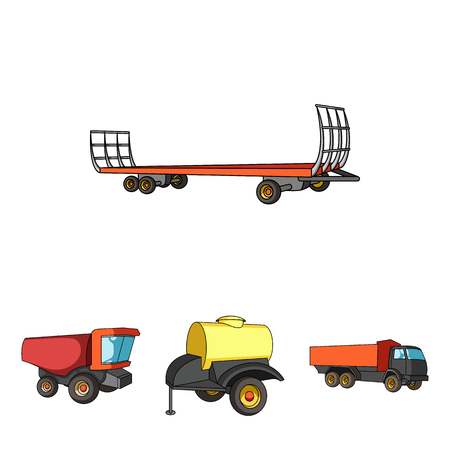 Trailer with a barrel, truck and other agricultural devices. Agricultural machinery set collection icons in cartoon style vector symbol stock illustration web.のイラスト素材
