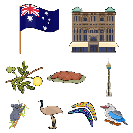 National symbols of Australia. Web icon on Australia theme. Australia icon in set collection on cartoon style vector symbol stock illustration.のイラスト素材