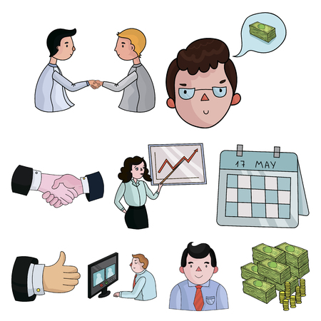 A set of pictures about the transaction, work, office. Office center, analytics.Business conference and ntgotiations icon in set collection on cartoon style vector symbol stock web illustration.のイラスト素材