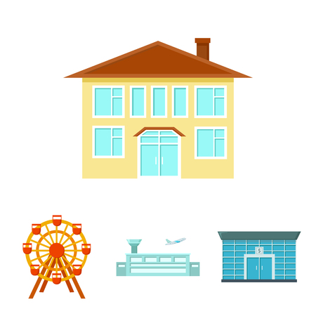 Airport, bank, residential building, ferris wheel. Building set collection icons in cartoon style vector symbol stock illustration web.のイラスト素材