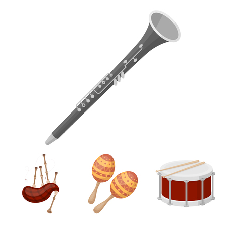 Maracas, drum, Scottish bagpipes, clarinet. Musical instruments set collection icons in cartoon style vector symbol stock illustration .のイラスト素材