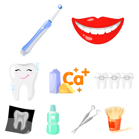 Dental care set icons in cartoon design. Big collection of dental care vector symbol stock illustrationのイラスト素材