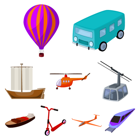 Set of pictures about types of transport. Transportation of people, cargo. Ground, underwater, air transport. Transport icon in set collection on cartoon style vector symbol stock illustration.のイラスト素材