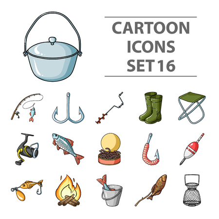 Fishing set icons in cartoon style. Big collection of fishing vector symbol stock illustrationのイラスト素材